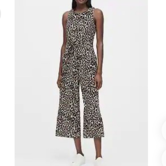 Banana Republic Pants - Banana Republic Leopard Animal Print Cropped Wide Leg Jumpsuit Size 14